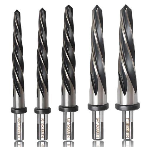 5 PCS M2 HSS Taper Chucking Reamer Set, 1/2" 3-Flat Round Shank Bridge/Construction Reamer Drill Bits for Steel, Metal, Wood, Alloy - Align and Enlarge Existing Holes to 3/8", 1/2", 5/8", 3/4", 1" - size: 5 Pcs Reamer Set