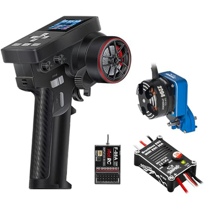 GOUPRC Racing RC Transmitter 8 Channels 2.4GHz and Receiver with 2204 2400KV Brushless Outrunner Transmission Motor & 30A Brushless Esc for SCX24 RC Crawler Axial 1/24 RC Car Crawler Blue - color: Blue