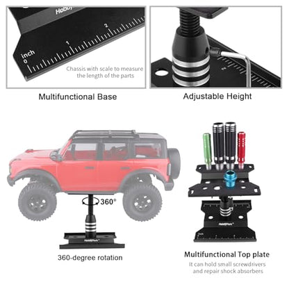 HobbyPark Mini RC Car Work Stand Aluminum for 1/24 1/18 Scale RC Crawler Axial SCX24 Traxxas TRX4M FCX24 FCX18 Workstation 360 Degree Rotation Lift Lower (Black) - color: Black