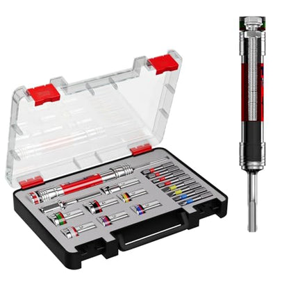 Power Nut Driver Set 19PCS 5-Inch Extended Reach Hollow Nut Driver Shaft | 8-19 mm Metric, 7 Nut Drivers & 8 Screwdriver, 3-in-1 Adapters for Impact Drill Wrench Hammer