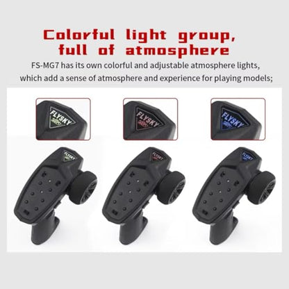 HTLNUZD Flysky FS-MG7 RC Transmitter 7 Channels Professional 2.4GHz Digital System with FS R7D Receiver for RC Car Crawler, Buggy, Cars and Boat