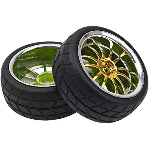 4Pcs 2.59in Rubber Tires & 12mm Hex Plastic Wheel Rims Set 14-Spoke w/Foam Compatible with Traxxas Kyosho HPI Tamiya Associated 1/10 RC On-Road Touring Car (Yellow) - color: Yellow