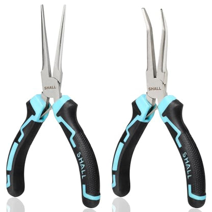 SHALL 6" Mini Needle Nose Pliers Set, 2PCS Long Nose Pliers & Bent Nose Pliers with Comfort Grip Handles, Non-Serrated Small Needle Nose Pliers for Jewelry Making, Bending Wire, Crafts, Home Repair - size: 2PCS 6"