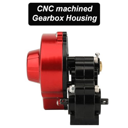 All Metal Complete Gearbox Transmission with Motor Gears for 313mm Wheelbase 1/10 RC Crawler Truck Axial SCX10 & SCX10 II DIY Upgrade Parts (red-Black) - color: Red-black