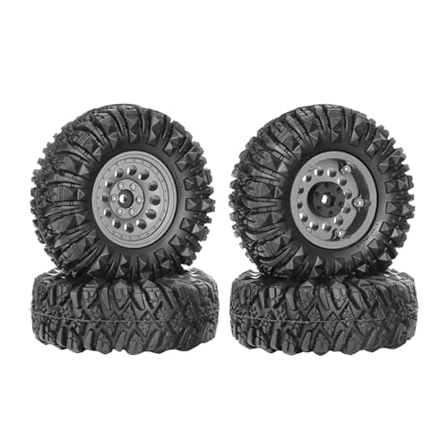 4PCS 1.3" Aluminum Alloy Beadlock Wheel Rims All-Terrain Tyre 70mm Rubber Tires Set with 5mm & 7mm Hex for 1/12 1/14 1/18 1/24 RC Rock Crawler Car Upgrade Parts (B-Gray) - color: B-gray