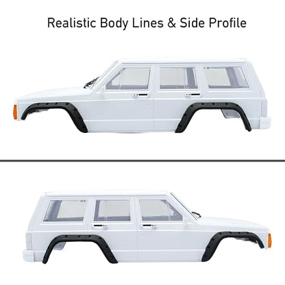 1/10 RC Crawler Hard Body Shell, 313mm Cherokee-Style, SCX10/TRX4, White | Unpainted hard plastic kit, detailed interior and scale accessories, for Axial SCX10 II 90046/90047 and Traxxas TRX4 builds - color: White