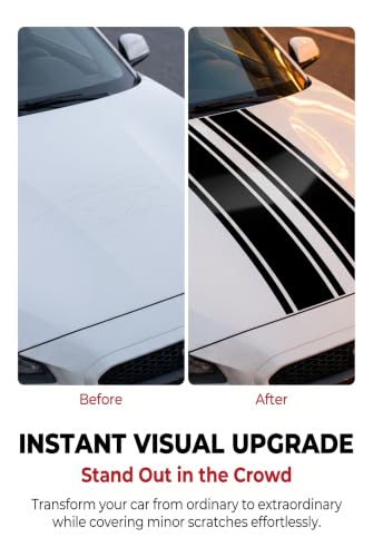 2 PCS Racing Stripes Car Decal, Hood Body Side Stickers, Black | Waterproof PVC Sunroof Hood Wrap Strips, Trimmable Body Side Stickers, Car Exterior Accessories for Most Vehicles