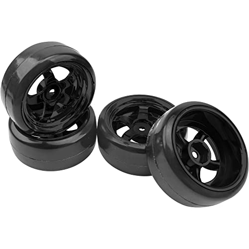 1/10 RC Drift Tire Hard Plastic Tires & 12mm Hex Hub Wheel Rims Compatible with Traxxas HSP Tamiya Kyosho Himoto HPI Redcat 1/10 On-Road RC Drift Drifting Car (Black) - color: Black