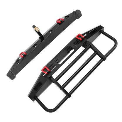 Metal Front Rear Bumper with Adjustable Pull Ring LED Work Lights and Tow Hook for Axial SCX10 SCX10II 90046 1/10 RC Crawler Car