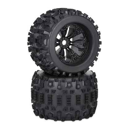 17mm Hex RC Wheels and Tires 2PCS RC Truck Buggy Preglued Tires Wheels for 1/8 1/10 Scale Arrma Kraton Notorious Outcast Typhon 6S 4S 3S Traxxas Maxx T Maxx Sledge Revo Upgrade Parts