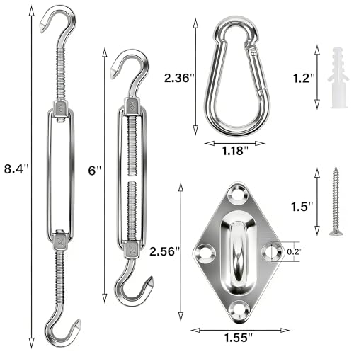 YOFIT 40 Pcs Shade Sail Hardware Kit, 6 Inch Outdoor Sun Sail Accessories, 304 Stainless Steel Turnbuckles & Brackets for Triangle/Rectangle Sails, Patio Canopy Installation Hardware Set Waterproof - size: 6 inch 40 pcs