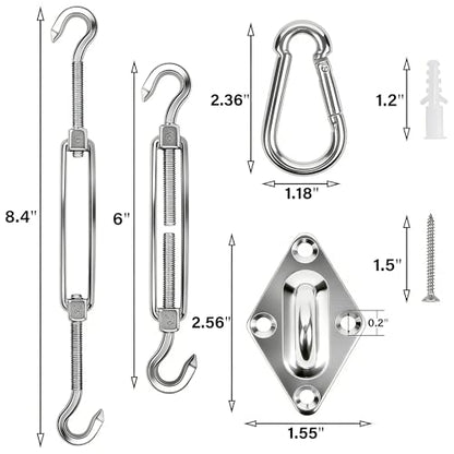YOFIT 40 Pcs Shade Sail Hardware Kit, 6 Inch Outdoor Sun Sail Accessories, 304 Stainless Steel Turnbuckles & Brackets for Triangle/Rectangle Sails, Patio Canopy Installation Hardware Set Waterproof - size: 6 inch 40 pcs