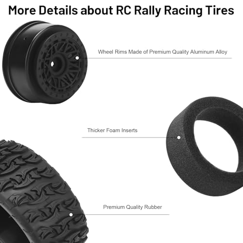 1/10 RC Short Course Truck Tires, daitoku 12mm Hex RC Wheels and Tires for 1/10 Traxxas TRX4 Slash Arrma Losi Tenacity Vkar 10sc Hpi - Style A (Black) - style: Style A