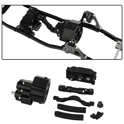 All Metal Front Planetary Motor Transmission Prefixal Gearbox Transfer Case with Hardened Steel Drive Shaft for 1/10 RC Crawler Car Axial SCX10 & SCX10 II 90046 Upgrade Parts (Black) - color: Black