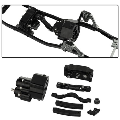 All Metal Front Planetary Motor Transmission Prefixal Gearbox Transfer Case with Hardened Steel Drive Shaft for 1/10 RC Crawler Car Axial SCX10 & SCX10 II 90046 Upgrade Parts (Black) - color: Black