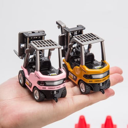 1/64 RC Forklift with Trailer, 2.4G Alloy Remote Control Forklift for Adults, Mini Forklift Truck with Cargo Hook/Forks/Pallet, RC Engineering Vehicle, Gift Collectibles - style: 1/64 RC Forklift, Pink