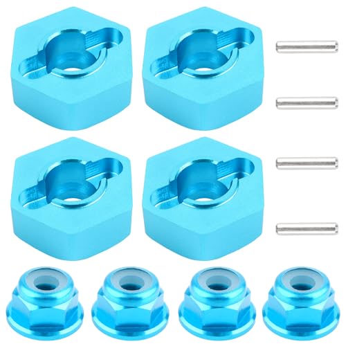 12mm Wheel Hex Hubs Drive Adapter 5mm Thick & Flange M4 Lock Nuts Aluminum for Redcat Axial HSP WLtoys Himoto RC Truck Model Car Upgrade Parts (Blue) - color: Blue