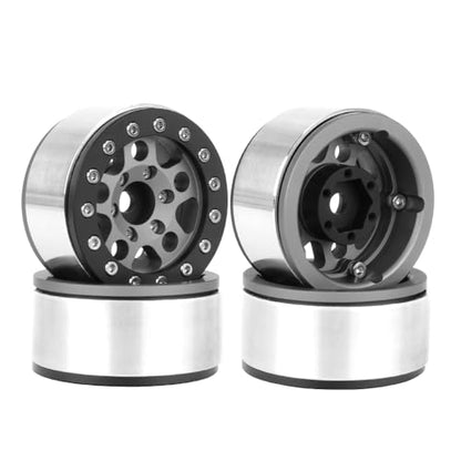 4PCS 1.55 Inch Aluminum Alloy Metal 5Spoke Beadlock Wheel Rim Hubs Replacement Accessory for AX90069 D90 TF2 CC01 Tamiya 1/10 RC Crawler Car Upgrade Parts (Black) - color: Black