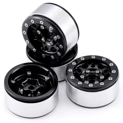 RCLIONS 1.55inch Aluminium Beadlock Wheels Rims for Axial UTB18 D90 TF2 CC01 AX90069 MST JIMNY 1/10 RC Crawler Trail Truck Car Upgrade Parts (Black) - color: Black