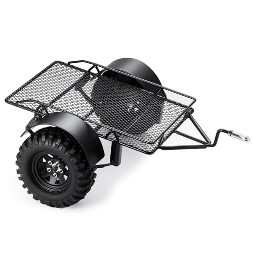 RC Trailer for Hauling Behind Cars Flatbed Trailer with Wheels Tires & Hook Hitch RC Crawler Accessories for 1/24 RC Crawler Axial SCX24 AX24 FCX24 Upgrades Parts