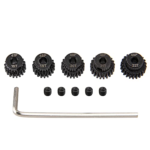 5Pack ShareGoo Steel 48P 3.175mm Pinion Gear Sets 18T 19T 20T 21T 22T fit 3.175mm (1/8-Inch) Shaft Compatible with Arrma HPI Kyosho Losi Axial Traxxas Tamiya Associated 1/10 RC Car Monster Truck Buggy