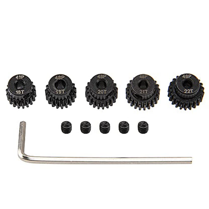 5Pack ShareGoo Steel 48P 3.175mm Pinion Gear Sets 18T 19T 20T 21T 22T fit 3.175mm (1/8-Inch) Shaft Compatible with Arrma HPI Kyosho Losi Axial Traxxas Tamiya Associated 1/10 RC Car Monster Truck Buggy