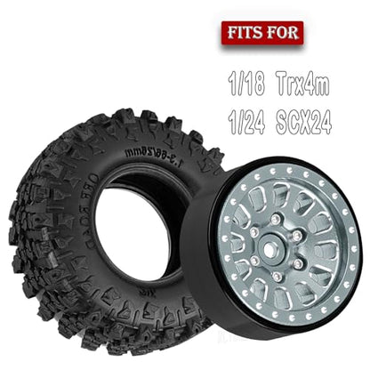 Rc 1.3 Beadlock Wheel Tires/Wheel Rims for 1/24 1/18 SCX24 TRX4M RC Crawler Car,Aluminum 1.3 Beadlock Wheels and Tires,Rc Tires with Foam Inserts,Titanium(4PCS) - color: Titanium - (Rc Wheels Tires)