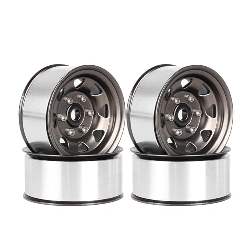4PCS 1.55 inch Metal Beadlock Wheel Hub RC Car Aluminum Alloy Wheel Rim for 1/10 RC Crawler Car for Axial 90069 D90 TF2 Tamiya CC01 CC02 LC70 LC80 MST(Silver+Gray) - color: Silver+gray