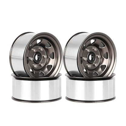 4PCS 1.55 inch Metal Beadlock Wheel Hub RC Car Aluminum Alloy Wheel Rim for 1/10 RC Crawler Car for Axial 90069 D90 TF2 Tamiya CC01 CC02 LC70 LC80 MST(Silver+Gray) - color: Silver+gray