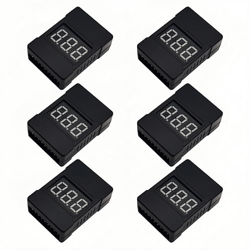 6PCS 2in1 1-8s Lipo Battery Voltage Tester Black Shell RC Low Voltage Buzzer Alarm Use for 1-8s Lipo/Li-ion/LiMn/Li-Fe