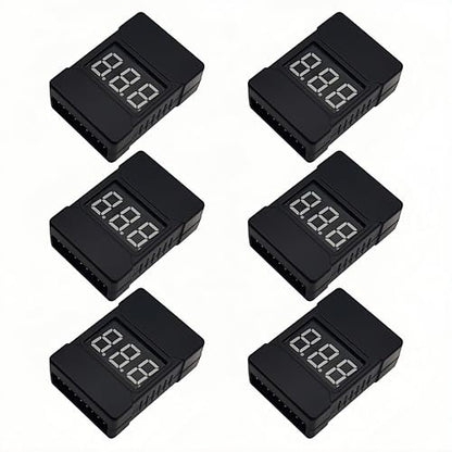 6PCS 2in1 1-8s Lipo Battery Voltage Tester Black Shell RC Low Voltage Buzzer Alarm Use for 1-8s Lipo/Li-ion/LiMn/Li-Fe