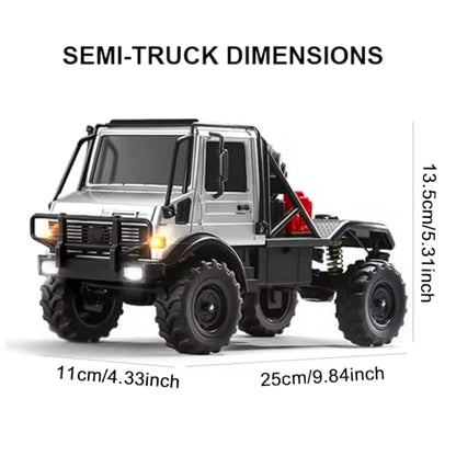RC Semi Truck, 1:18 Scale RC Crawler, MN-333 Remote Control Car, 2.4GHz 4WD All Terrain Off Road RC Truck Transport Vehicle with LED Lights and 2 Batteries for Adults (Silver) - color: Silver