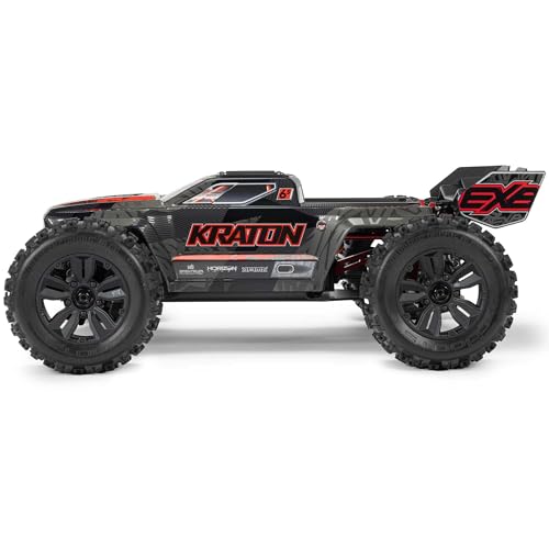 ARRMA 1:8 Kraton 6S EXB Ready to Run, Clipless Body, Basher Monster Truck RC Remote Controlled, Powerful and Stable with Brushless Motor, Battery and Charger Not Included, Black, ARA8708V6T1