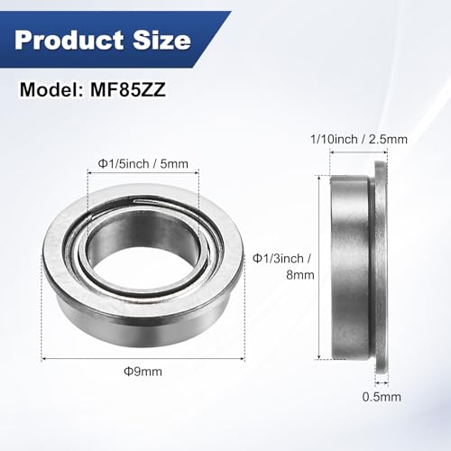 M METERXITY 20-Pack MF85ZZ Flanged Ball Bearing, 5mm x 8mm x 2.5mm Double Metal Shielded Z1 Chrome (GCr15) Steel Flange Rip Bearings for Wheelbarrow/Printer/Fax Machines/Power Tools - size: 5mm x 8mm x 2.5mm