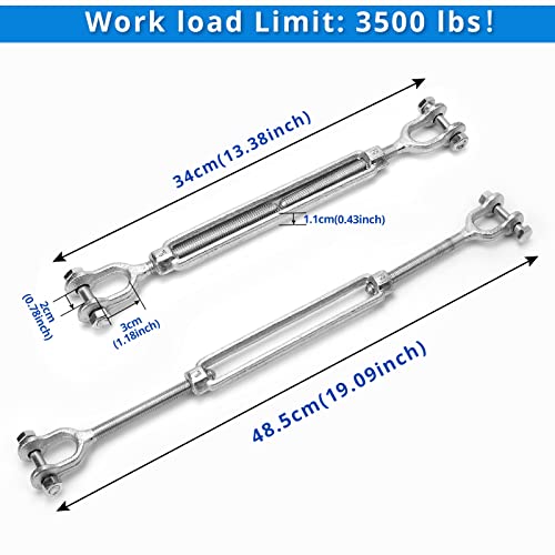 Hot Dipped Galvanized Steel Jaw and Jaw Turnbuckle - Heavy Duty Turnbuckle, 1/2" Threaded Diameter x 18 for Shade Sail Cables Wire Clotheslines - Durable,Weather Resistant - color: 1/2
