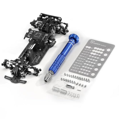 RC Car Frame, 1/24 1/28 TG Super Assembled Mini Rear Drive RWD Drift Racing Car Frame Body Kit with Tools DIY Parts (Black) - color: A.black