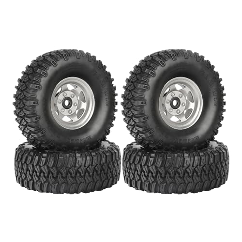 4PCS 1.55 Inch Aluminum Alloy Beadlock Wheel Rim Tyre and 95mm Rubber Tires Set for 1/10 RC Rock Crawler Car Upgrade Parts for Tamiya Axial AX90069 D90 TF2 CC01 LC70(6Spoke-Silver) - color: 6spoke-silver
