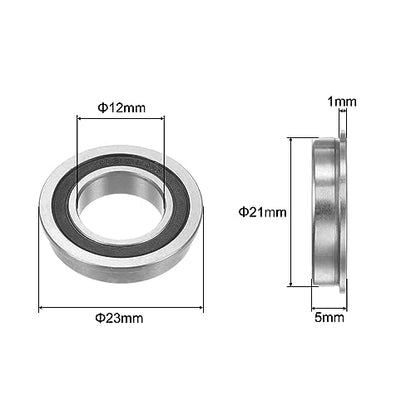 uxcell F6801-2RS Flanged Ball Bearing 12x21x5mm Double Sealed Chrome Steel Flange Bearings, 10pcs - size: F6801-2RS