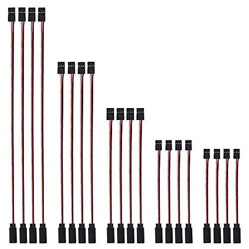 ShareGoo 20 Pieces JR Male to Female 3-Pin Servo Extension Cable Cord RC Receiver Wire Connectors for RC Car Helicopter Boat Servo Receiver Flight Controller Board Connection (5 Sizes)