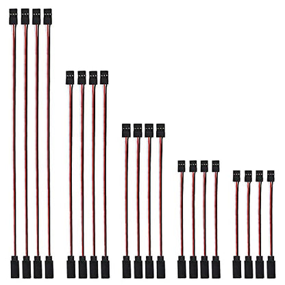 ShareGoo 20 Pieces JR Male to Female 3-Pin Servo Extension Cable Cord RC Receiver Wire Connectors for RC Car Helicopter Boat Servo Receiver Flight Controller Board Connection (5 Sizes)