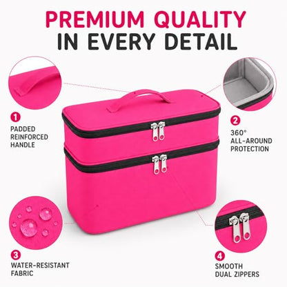 Bevegekos 2-Layer Carrying Case for Toniebox Gen 1 & 2, Holds 25+ Figures | 600D polyester, foam-padded interior, fits headphones & charging station, adjustable strap, perfect for travel and daily use - color: Rosy