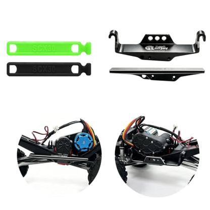 Aluminum Battery & ESC Receiver Trays w/2pcs Straps for 1/30 Axial SCX30 | Battery & ESC Side Plate Mount Set for RC Crawler Upgrade (Straps: 1 Black + 1 Green) - color: 1pcs Black & 1pcs Green Straps