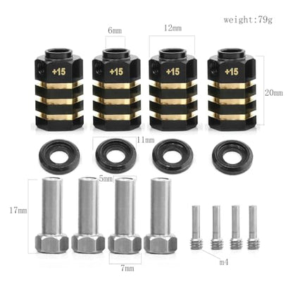 4PCS 12mm Wheel Hubs Hex Pins Adapter-Heavy Duty Brass (8/10/15/20mm) for TRAXXAS TRX4 TRX6 1/10 RC Crawler Car Upgrade Parts (10mm(Extended 5mm))