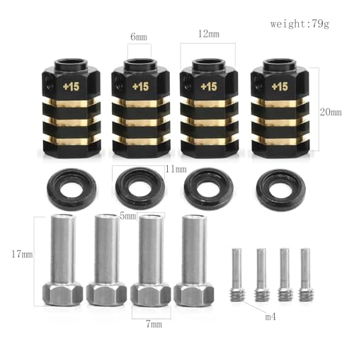 4PCS 12mm Wheel Hubs Hex Pins Adapter-Heavy Duty Brass (8/10/15/20mm) for TRAXXAS TRX4 TRX6 1/10 RC Crawler Car Upgrade Parts (10mm(Extended 5mm))