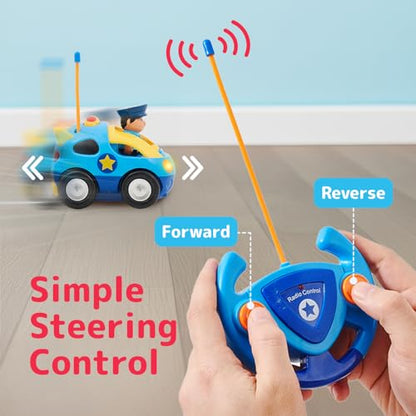 PREXTEX 2 Pack Cartoon Remote Control Cars for Toddlers - Police Car and Race Car with Steering Wheel Controllers and Lights - Different Frequencies Racing Together - Easter Toddler Gift 18+ Months. - style: Police/Race Car