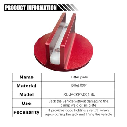 Universal Magnetic Jack Pad, 0.37" Slotted Aluminum Grooved Pad | Jack Puck Pinch, Pinch Weld Frame Rail Adapter with Large Slotted for Most Cars SUVs Trucks, Red - color: Red