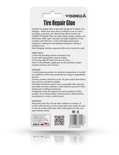 Visbella Tire Repair Glue, Black Rubber Cement, Sidewall Tire Scratch Repair Sealer, Fix a Flat, Restore & Protect Tyre Surfaces for Car, Bike, Motorcycle, Lawn Mower 1.76OZ