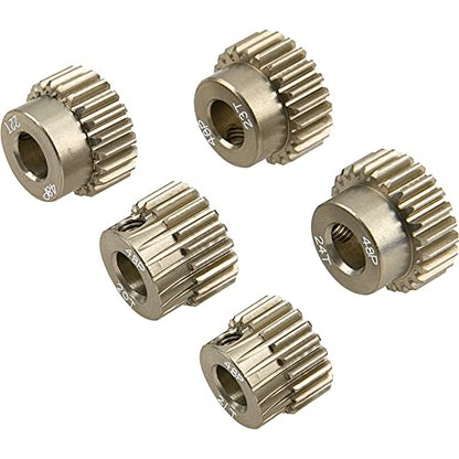 ShareGoo 7075 Aluminum Alloy 48DP 5mm Pinion Gear Sets 20T 21T 22T 23T 24T Motor Gears Fit 5mm Shaft Compatible with HPI Losi Axial Traxxas Tamiya 1/10 RC Car,5Pack