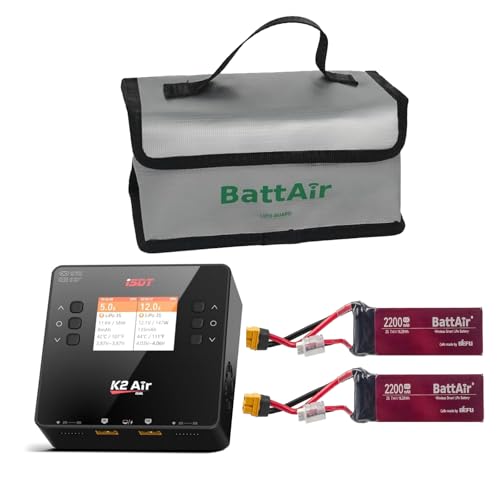 ISDT Charger Bundle: K2 AIR AC 200W DC 500Wx2 Dual Channel LiPo Smart Balance Charger & 2S 2200mAh 50C XT60 Smart Battery (2PCS)