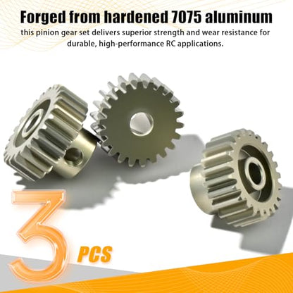 3PCS 48P Pinion Gear Set 7075 Aluminum Alloy 3.175mm Shaft 22T 23T 24T with Screws & Hex for 1/10 RC Arrma Traxxas HPI Sakura Losi Axial SCX10 Tamiya Monster Truck Buggy Motor Gears Upgrade - size: 22 23 24T